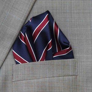 Gascoigne Pocket Square Repp Stripe Blue Red White Men's